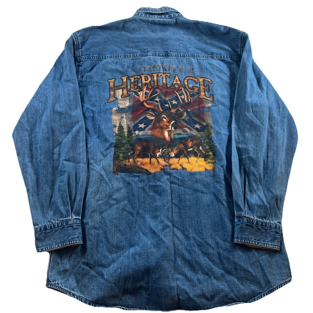 Vintage LEE Denim Button‎ Down Shirt Mens M Classic Southern Heritage Deer 🦌